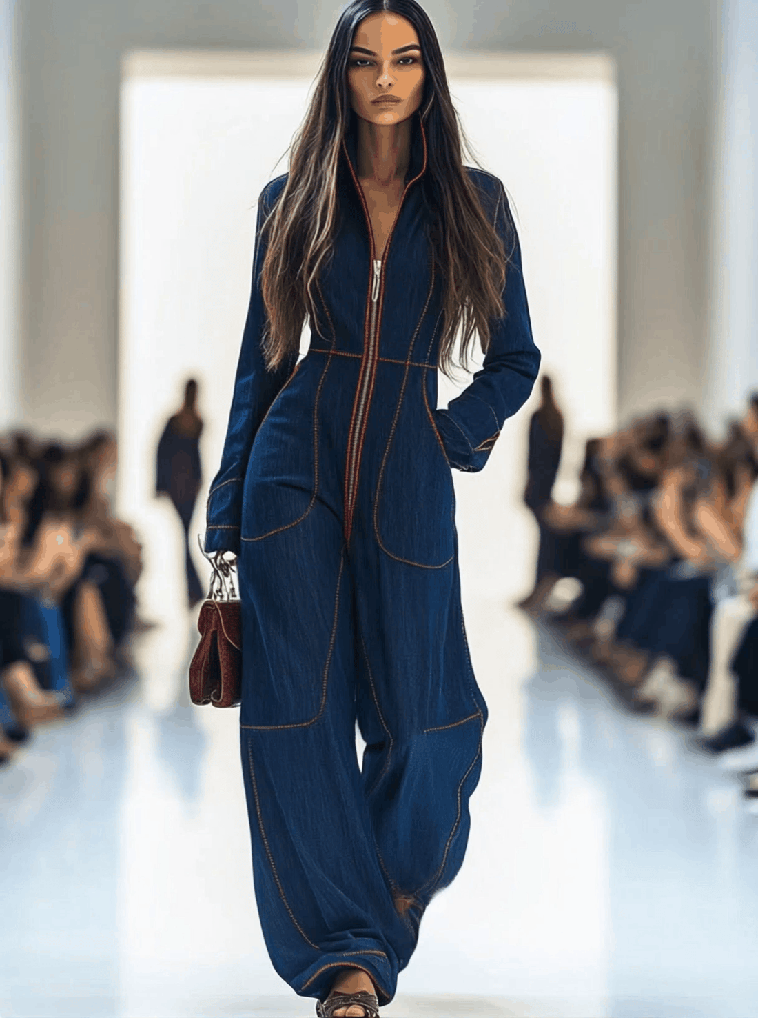 Marisol | Women's Red Denim Wide-Leg Jumpsuit