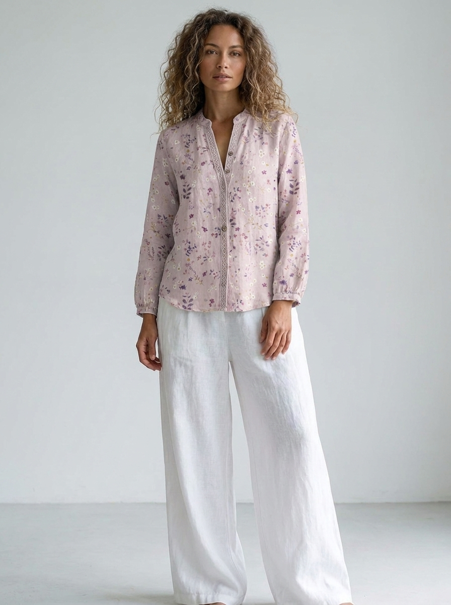 Cosette | Women's Boho Linen Button-Down Blouse