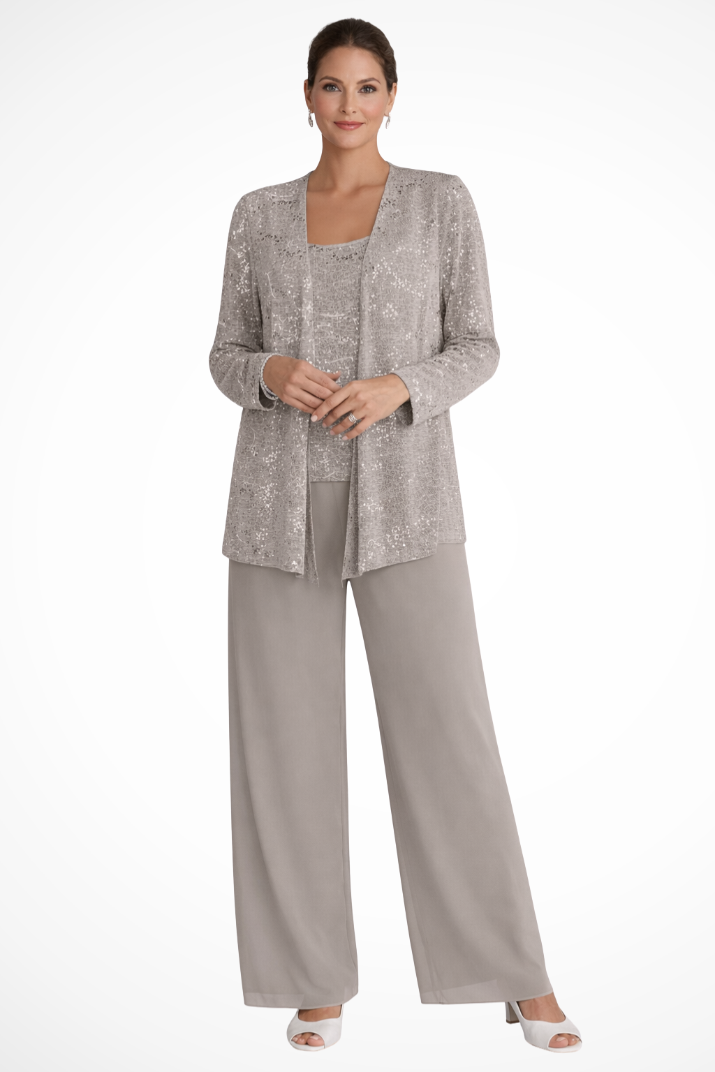 Miriam | Women's Sequin Lace Jacket Three Piece Wide Leg Trouser Suit