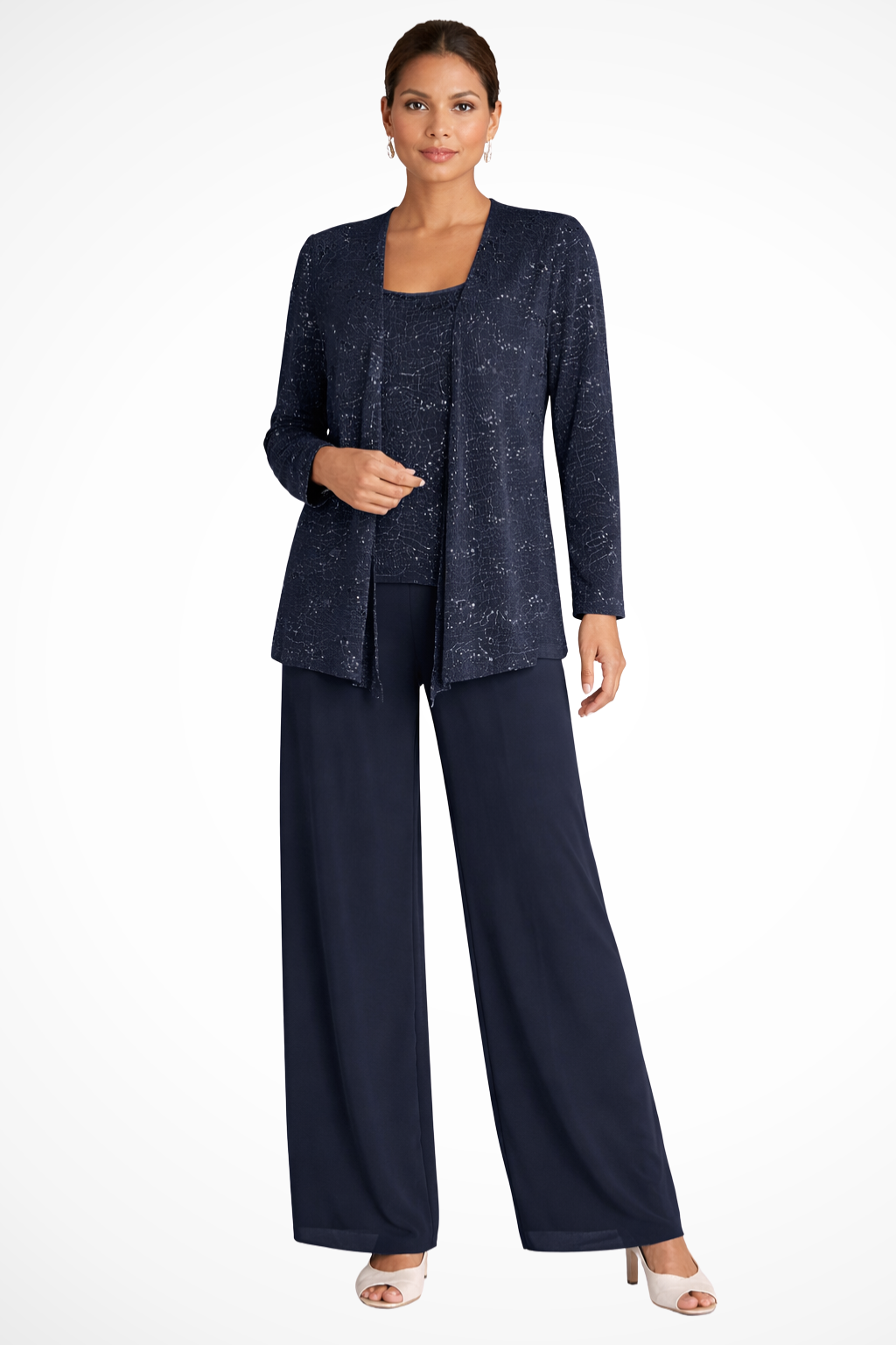 Miriam | Women's Sequin Lace Jacket Three Piece Wide Leg Trouser Suit