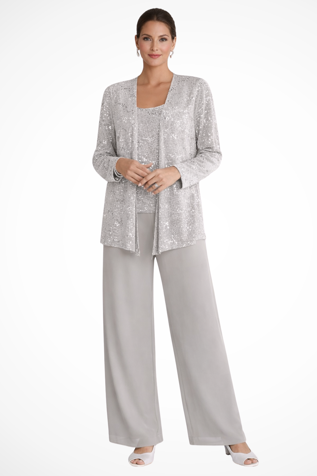 Miriam | Women's Sequin Lace Jacket Three Piece Wide Leg Trouser Suit