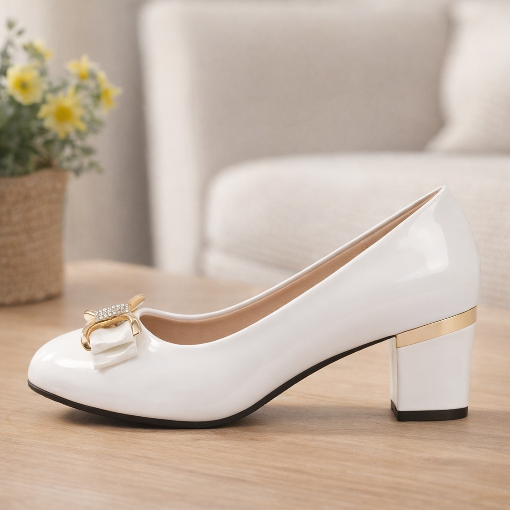 Evelyn | Women's Bow Detail Block Heel Pumps