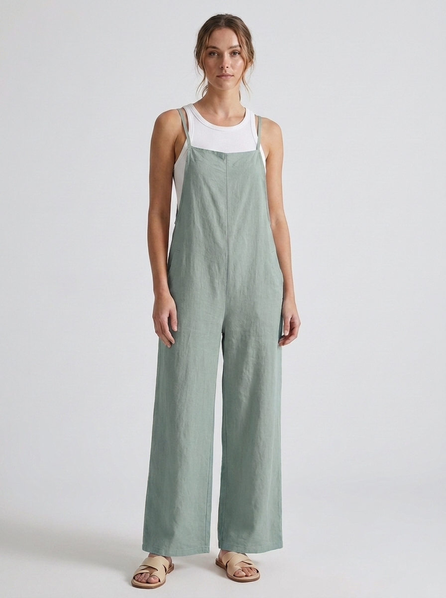 Genevieve | Women's Linen Wide-Leg Overall Jumpsuit