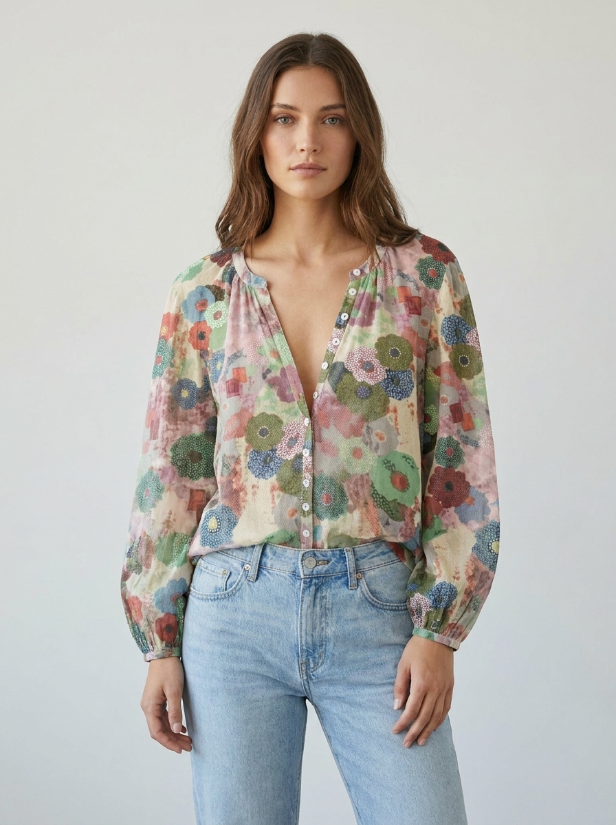 Coralie | Women's Floral Print V-Neck Relaxed Blouse
