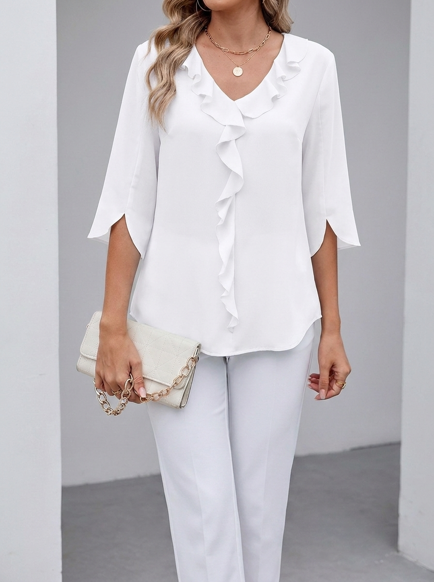 Marceline | Women's Ruffle V-Neck Chiffon Blouse