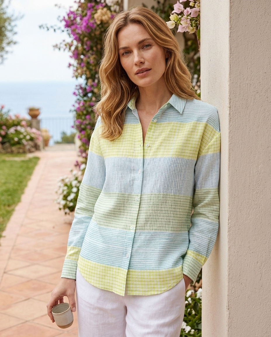 Sidonie | Women's Relaxed-Fit Pastel Grid Button-Front Blouse