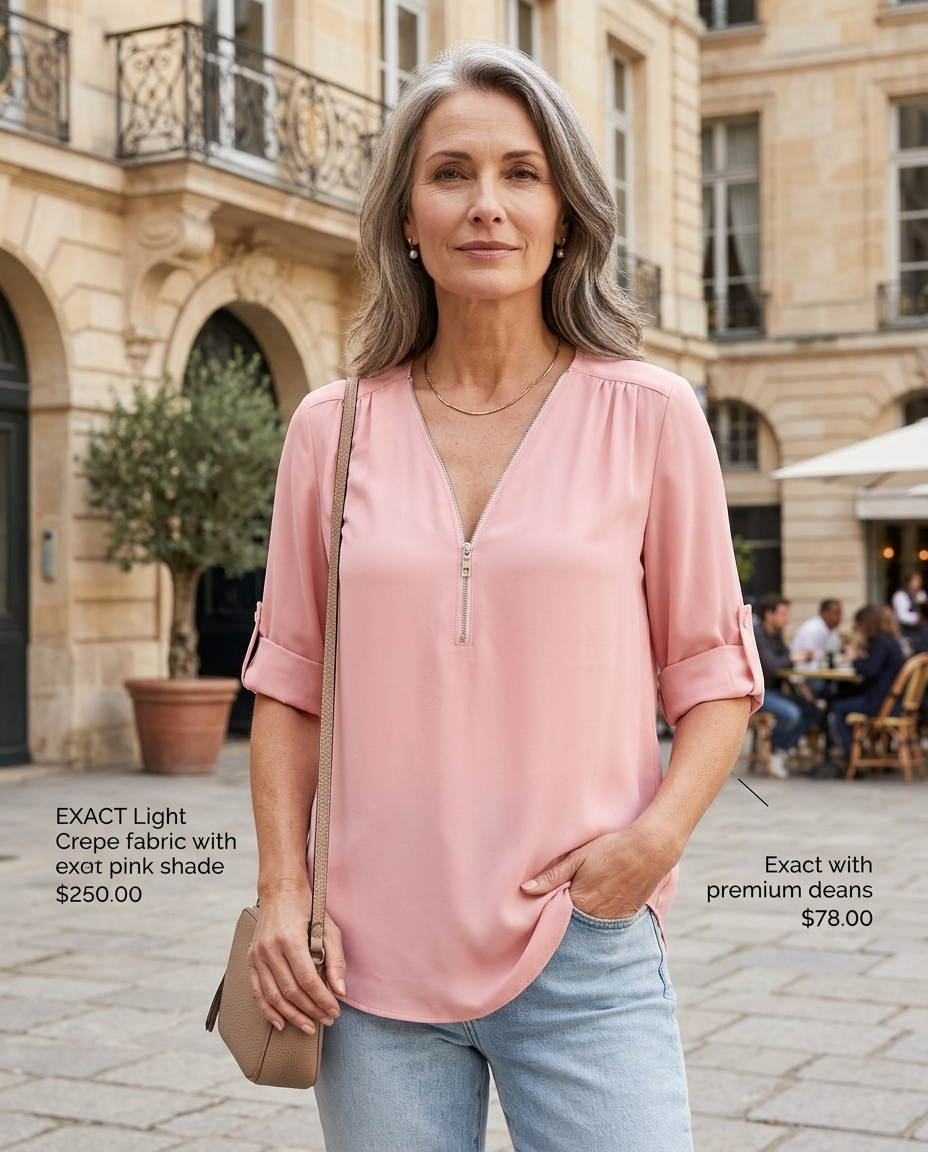 Josephine | Women's Zip V-Neck Half-Sleeve Blouse