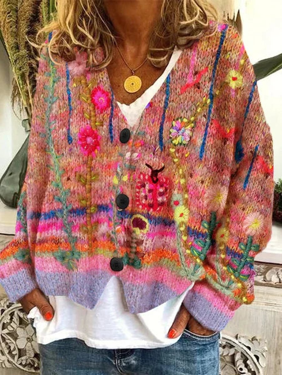 Amelia | Women's Floral Print Oversized Button-Up Cardigan