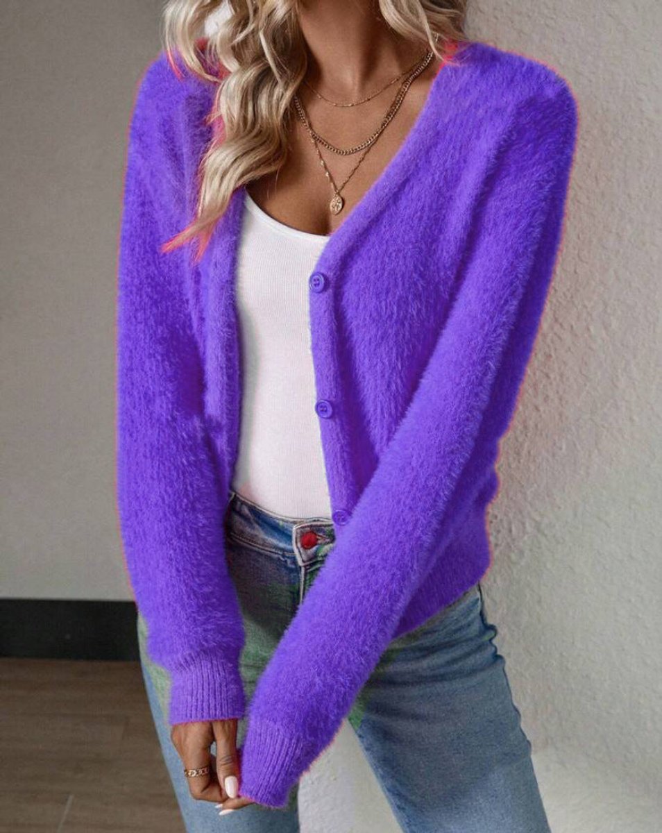 Rosie | Women's Fluffy V-Neck Button-Front Knit Cardigan