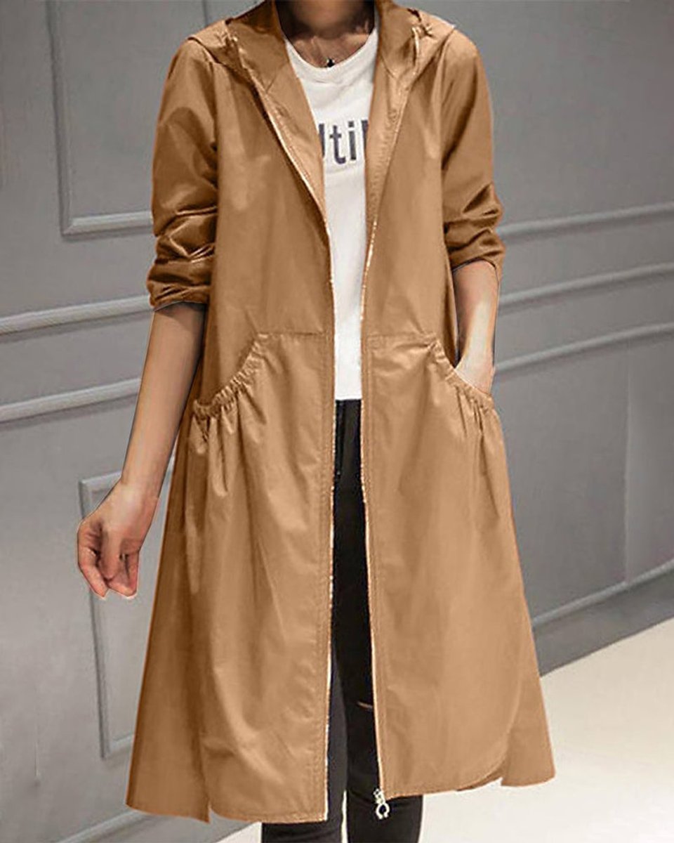 Mia | Women's Hooded Waterproof Long A-Line Trench Coat