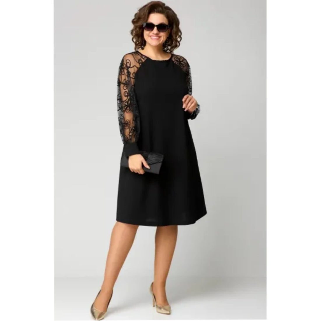 Emily | Women's Lace Sleeve A-Line Formal Dress, Knee Length