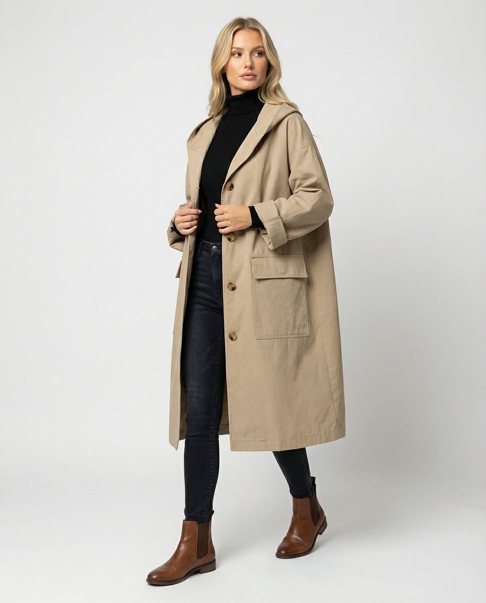 Amelia | Women's Long Waterproof Hooded Trench Coat