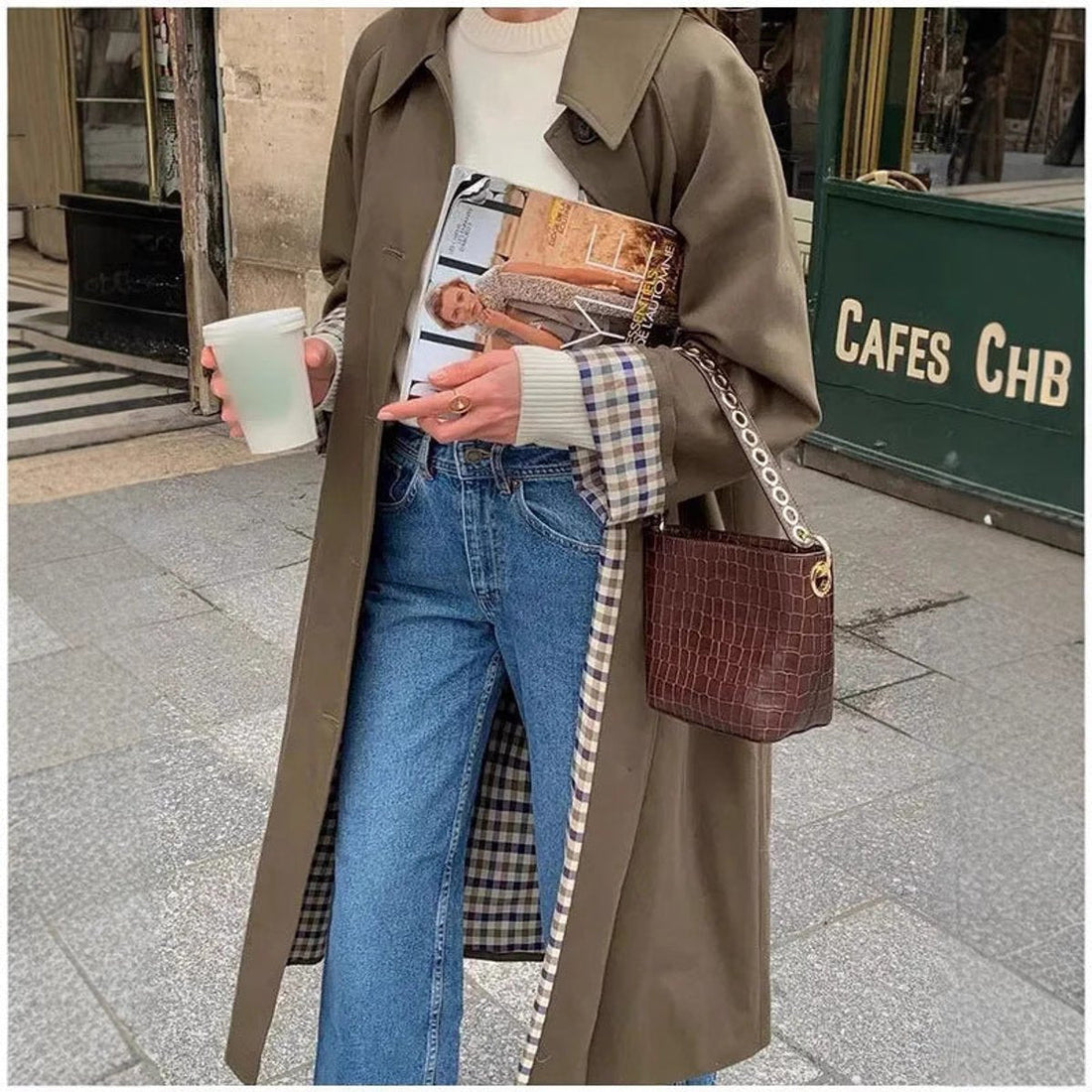 Aria | Women's Oversized Plaid-Lined Long Trench Coat