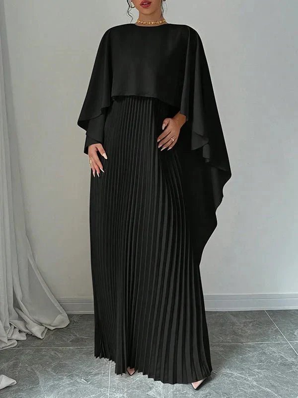 Sienna | Women's Satin Cape Pleated Maxi Dress