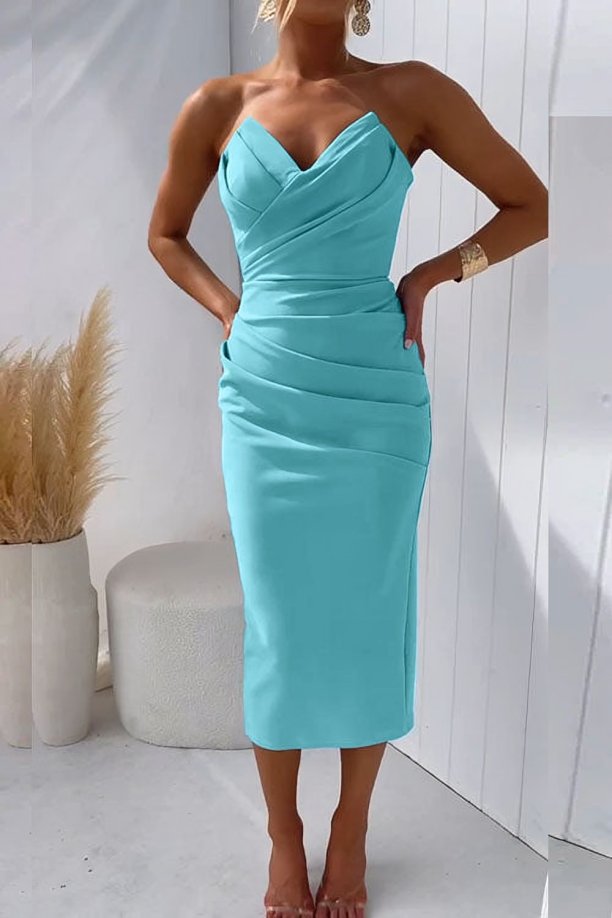 Florence | Women's Strapless Draped Sweetheart Midi Dress