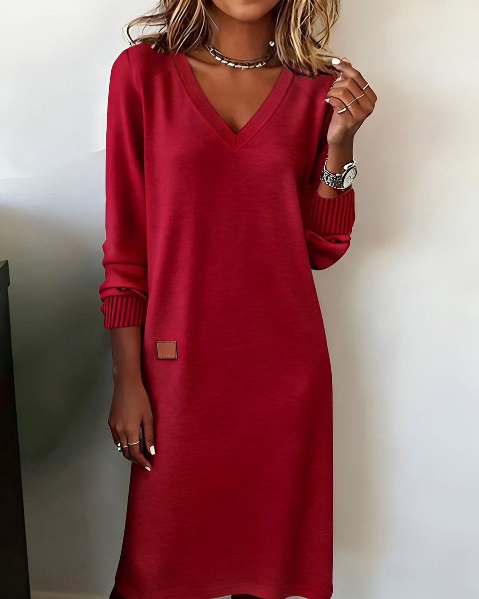 Lily | Women's V-Neck Long Sleeve Relaxed Midi Formal Dress