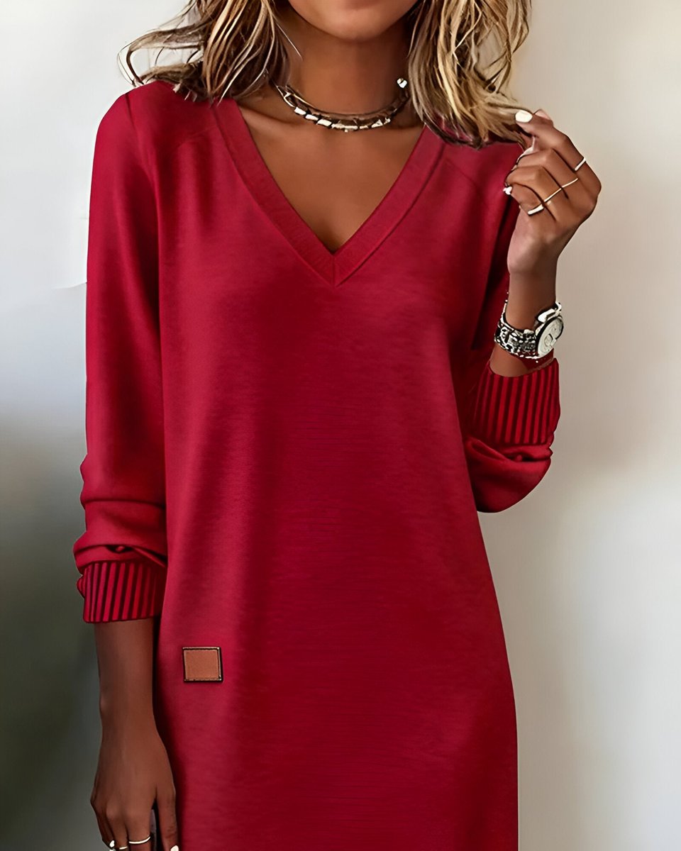Lily | Women's V-Neck Long Sleeve Relaxed Midi Formal Dress