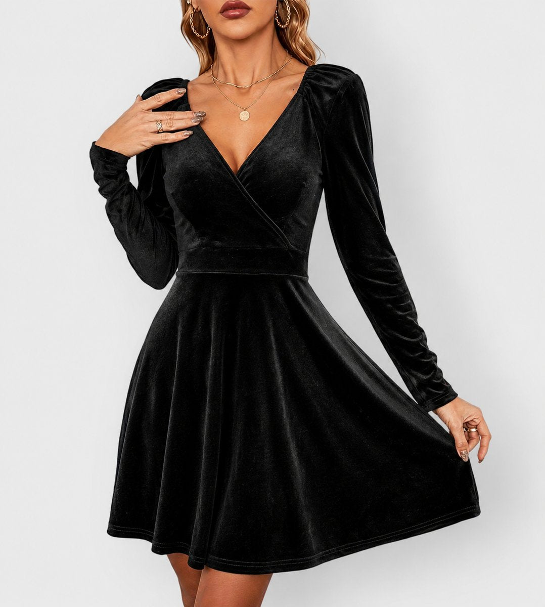 Ivy | Women's Velvet Long Sleeve Mini Dress