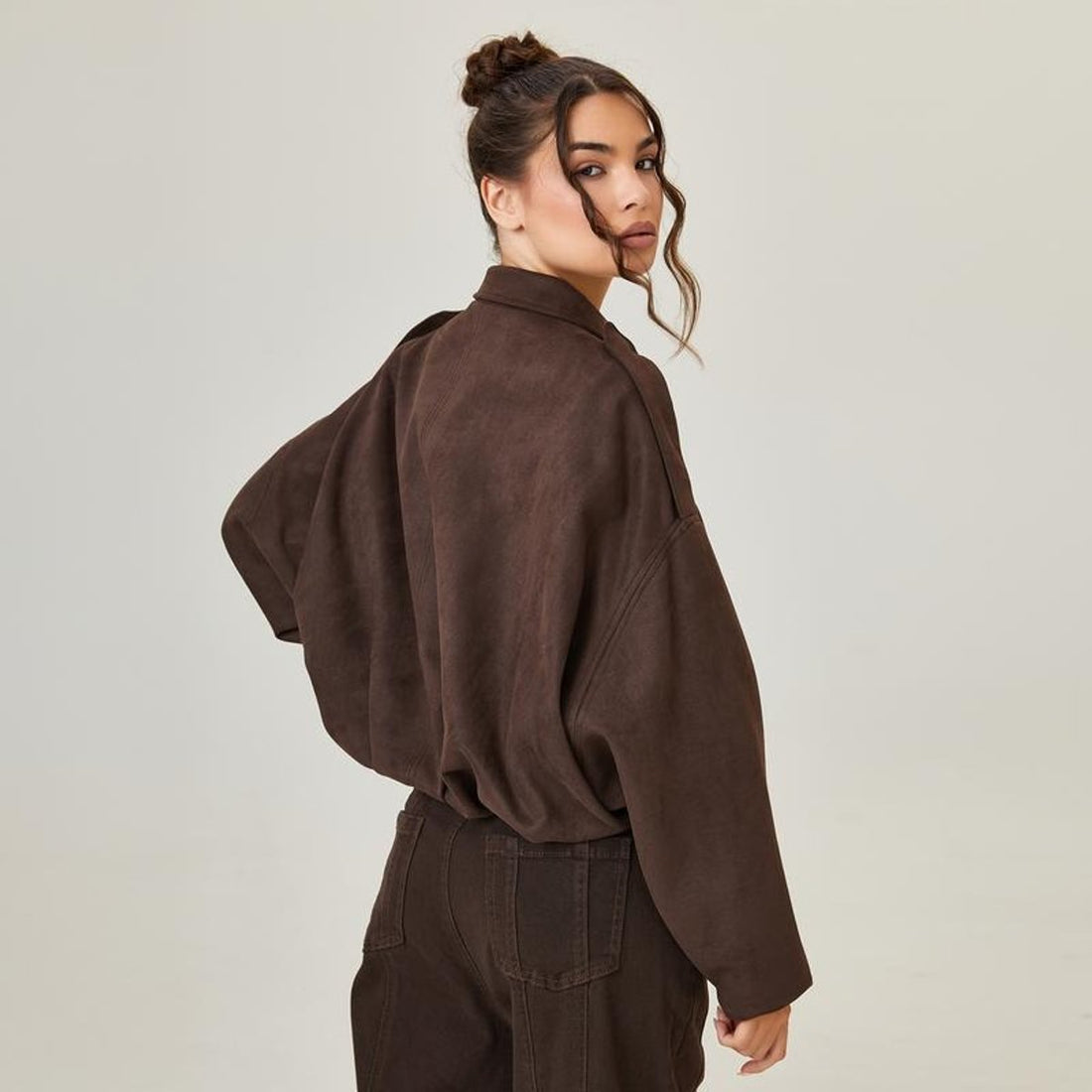 Amelia | Women's Vintage-Inspired Faux Suede Oversized Bomber Jacket