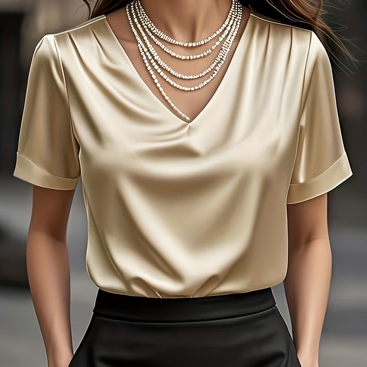 Katharine-Georgia | Women's Satin V-Neck Blouse