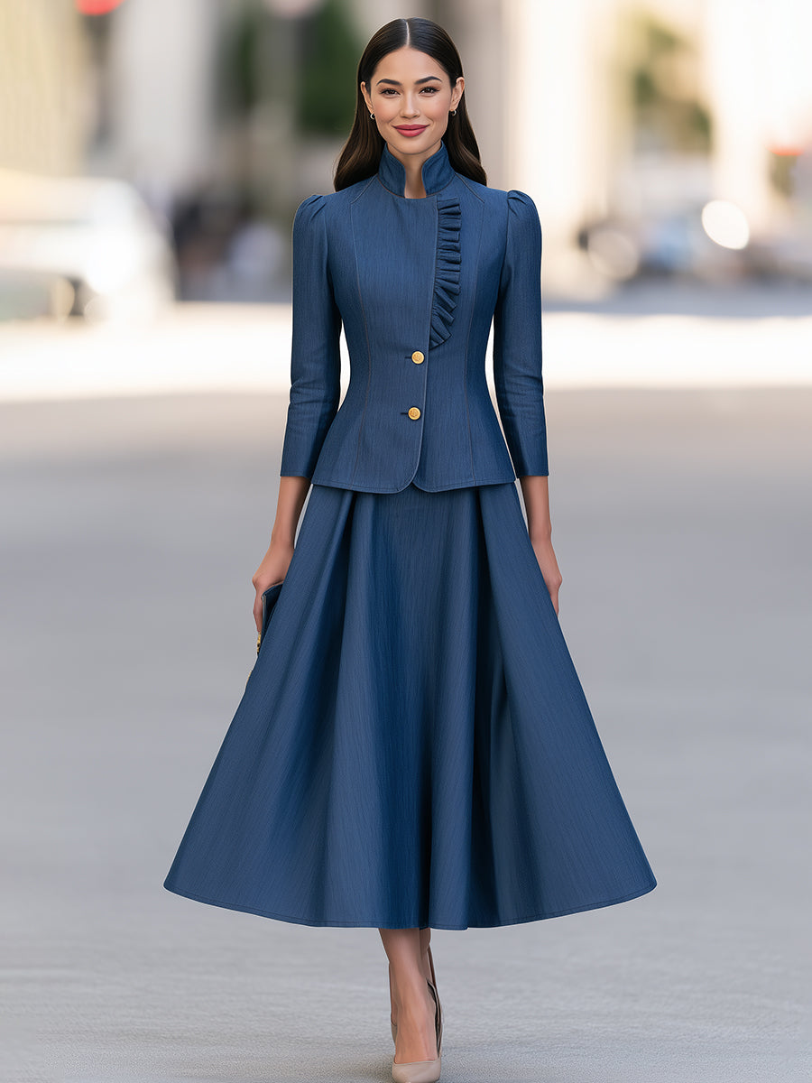 Irene | Women's Ruffled Blazer & A-Line Skirt Set