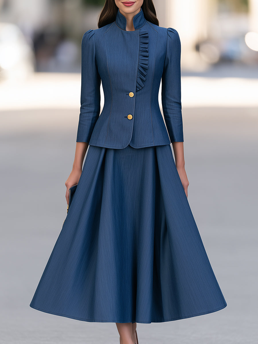 Irene | Women's Ruffled Blazer & A-Line Skirt Set