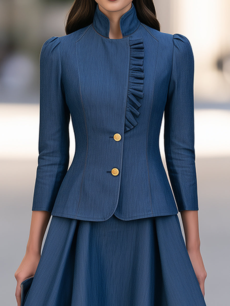 Irene | Women's Ruffled Blazer & A-Line Skirt Set