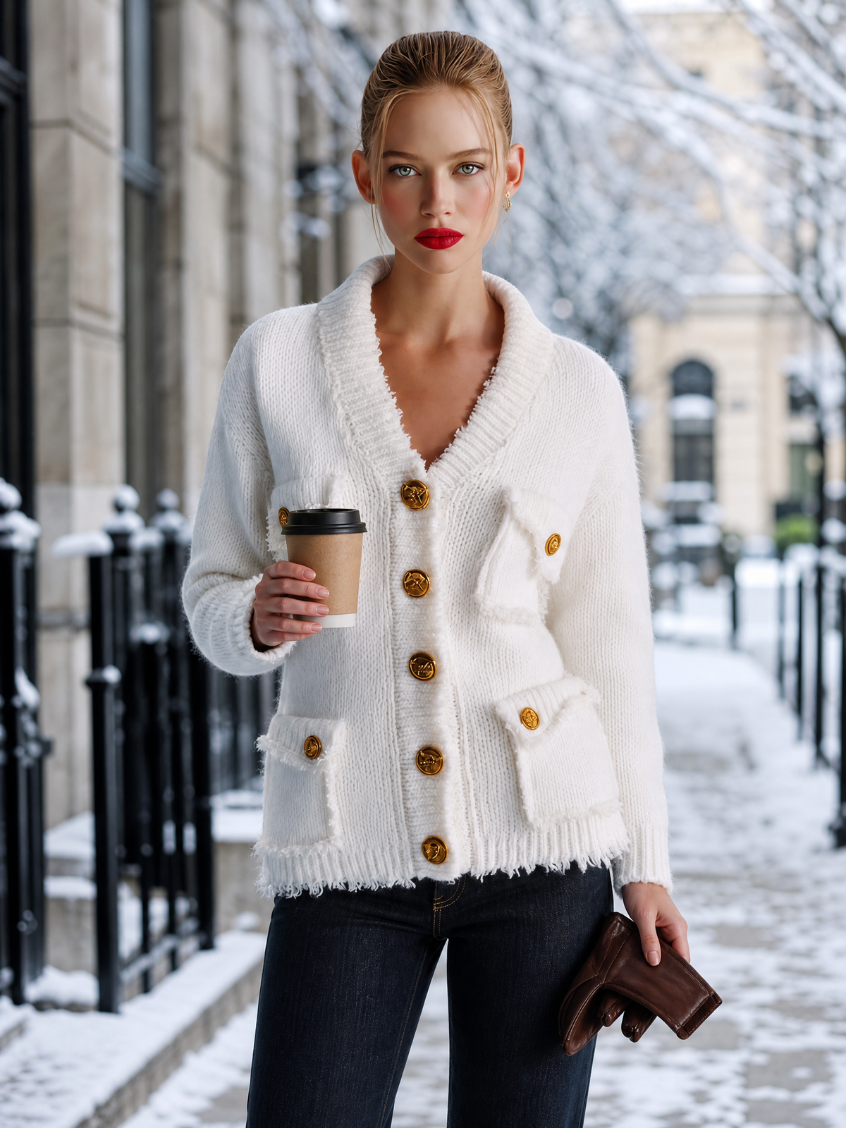 Nadine | Women's Vintage V-Neck Multi-Pocket Knit Cardigan