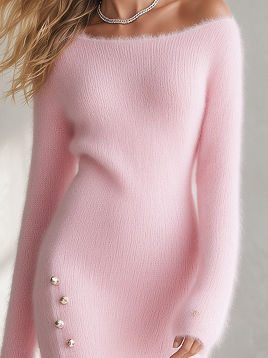 Meredith | Women's Boat-Neck Mohair Knit Maxi Dress