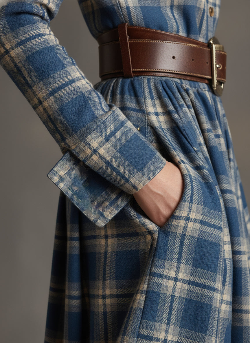 Johanna | Women's Retro Plaid Lapel Maxi Dress