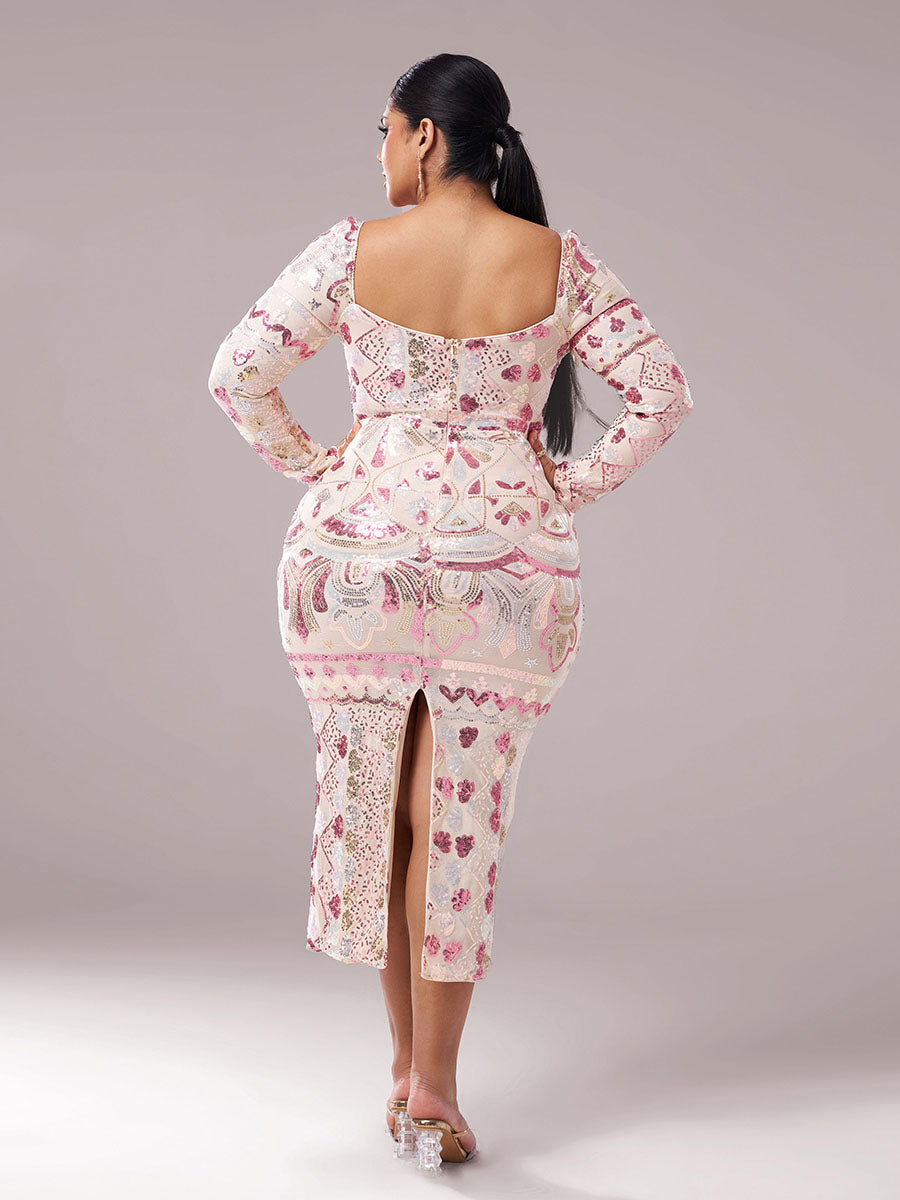 Nella | Women's Plus Size Sequin Split Midi Dress