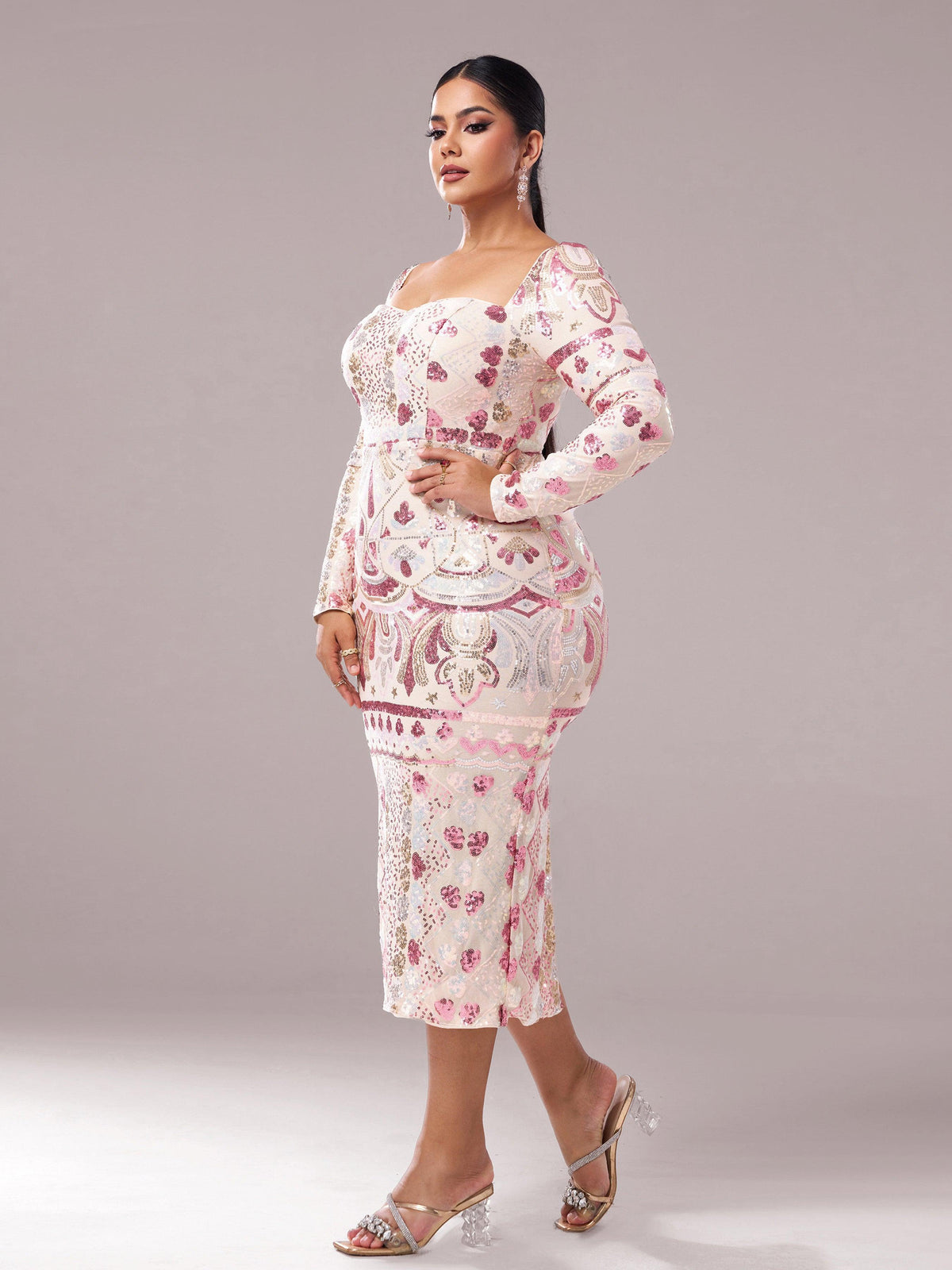 Nella | Women's Plus Size Sequin Split Midi Dress