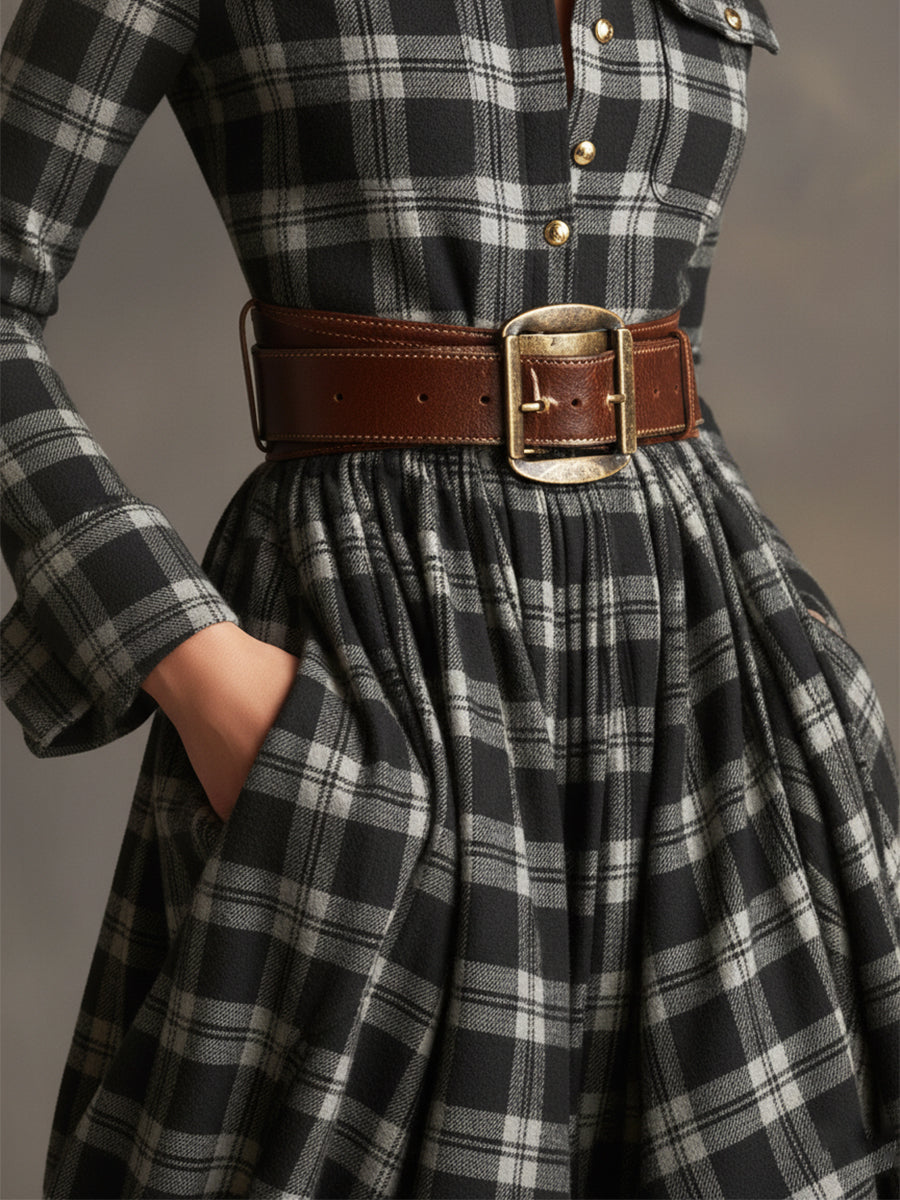 Johanna | Women's Retro Plaid Lapel Maxi Dress