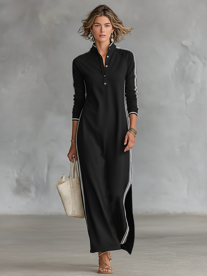 Ingrid | Women's Minimalist Button-Down Collar Maxi Dress