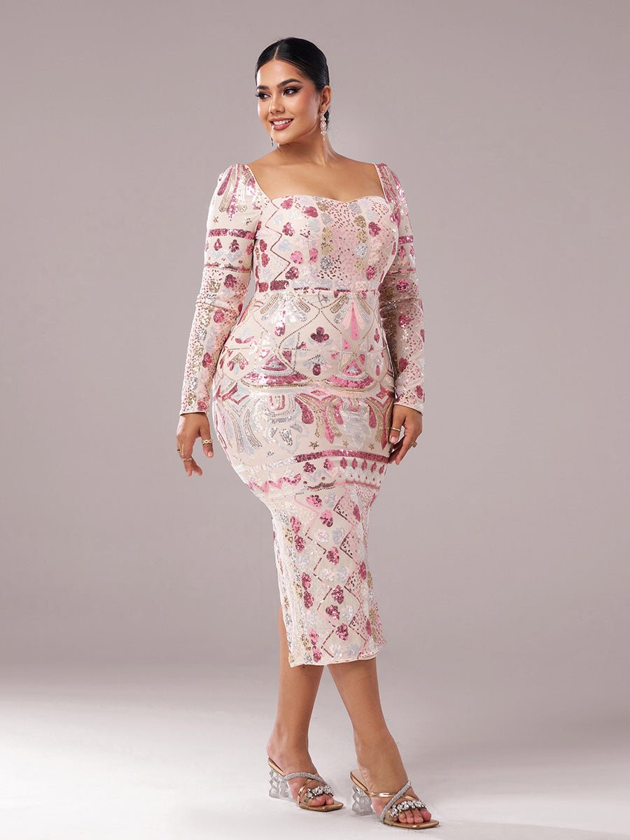 Nella | Women's Plus Size Sequin Split Midi Dress