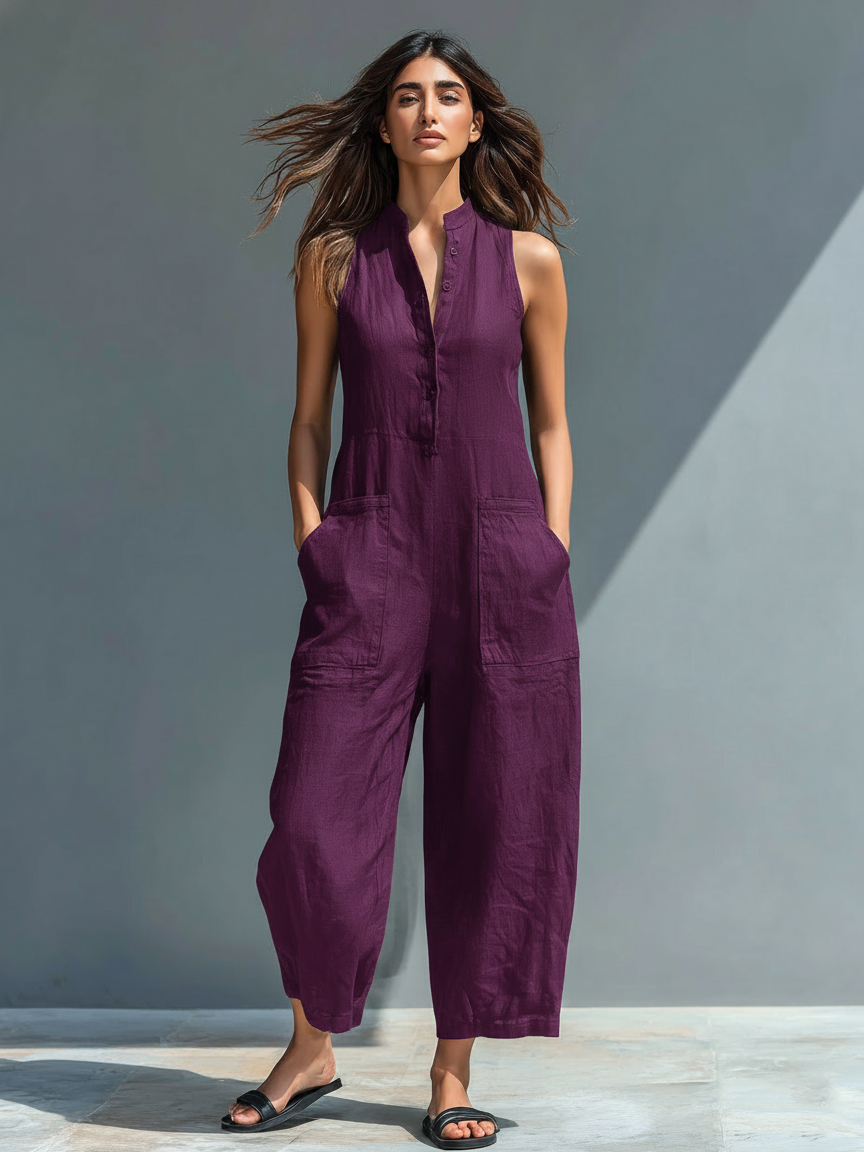 Elena | Women's Minimalist Linen Blend Sleeveless Jumpsuit