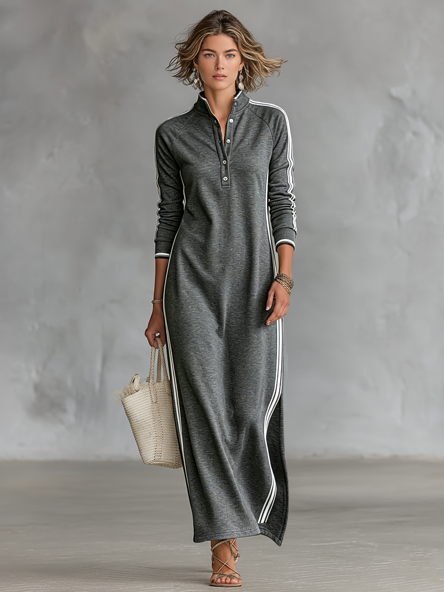 Ingrid | Women's Minimalist Button-Down Collar Maxi Dress