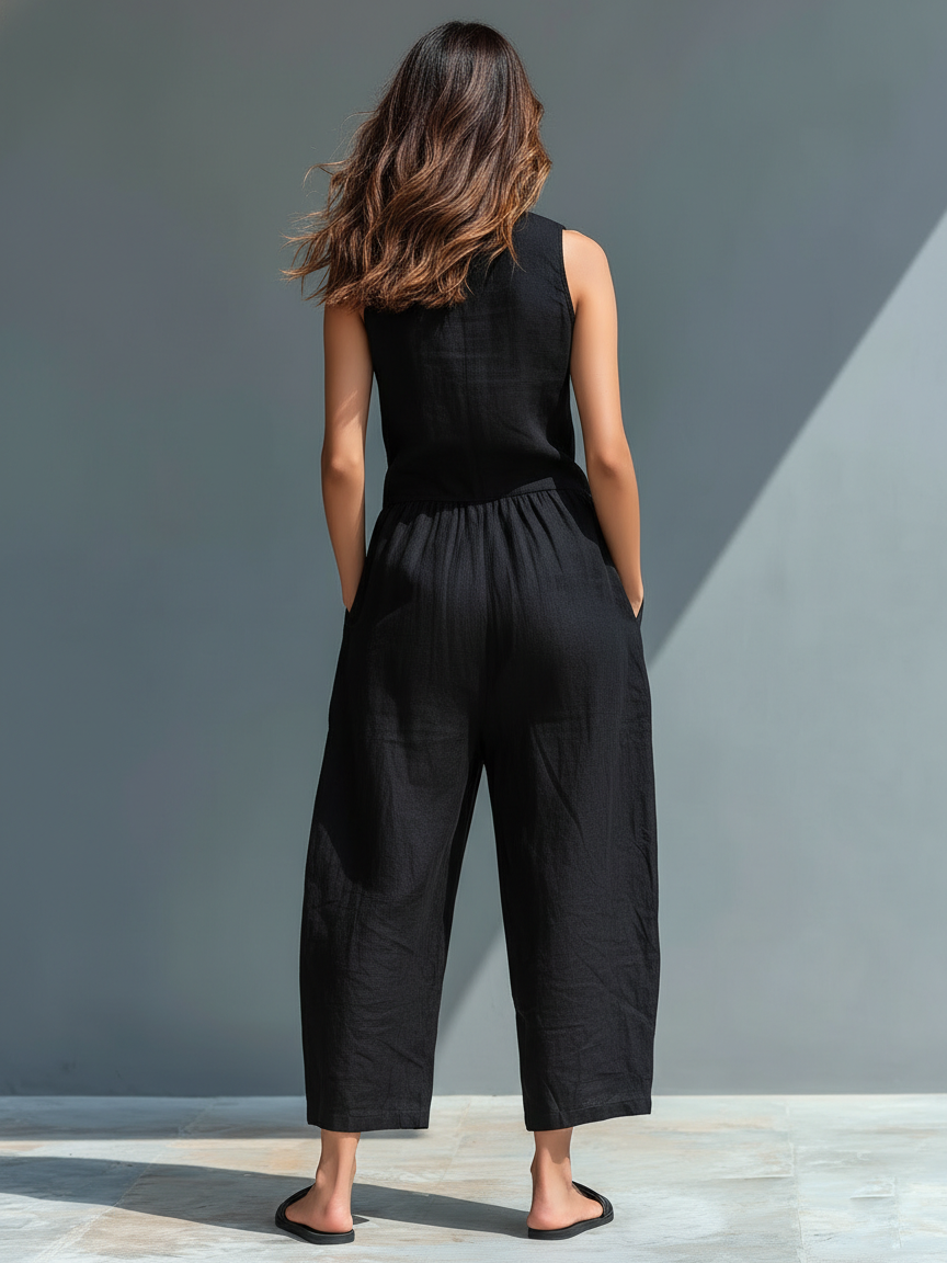 Elena | Women's Minimalist Linen Blend Sleeveless Jumpsuit