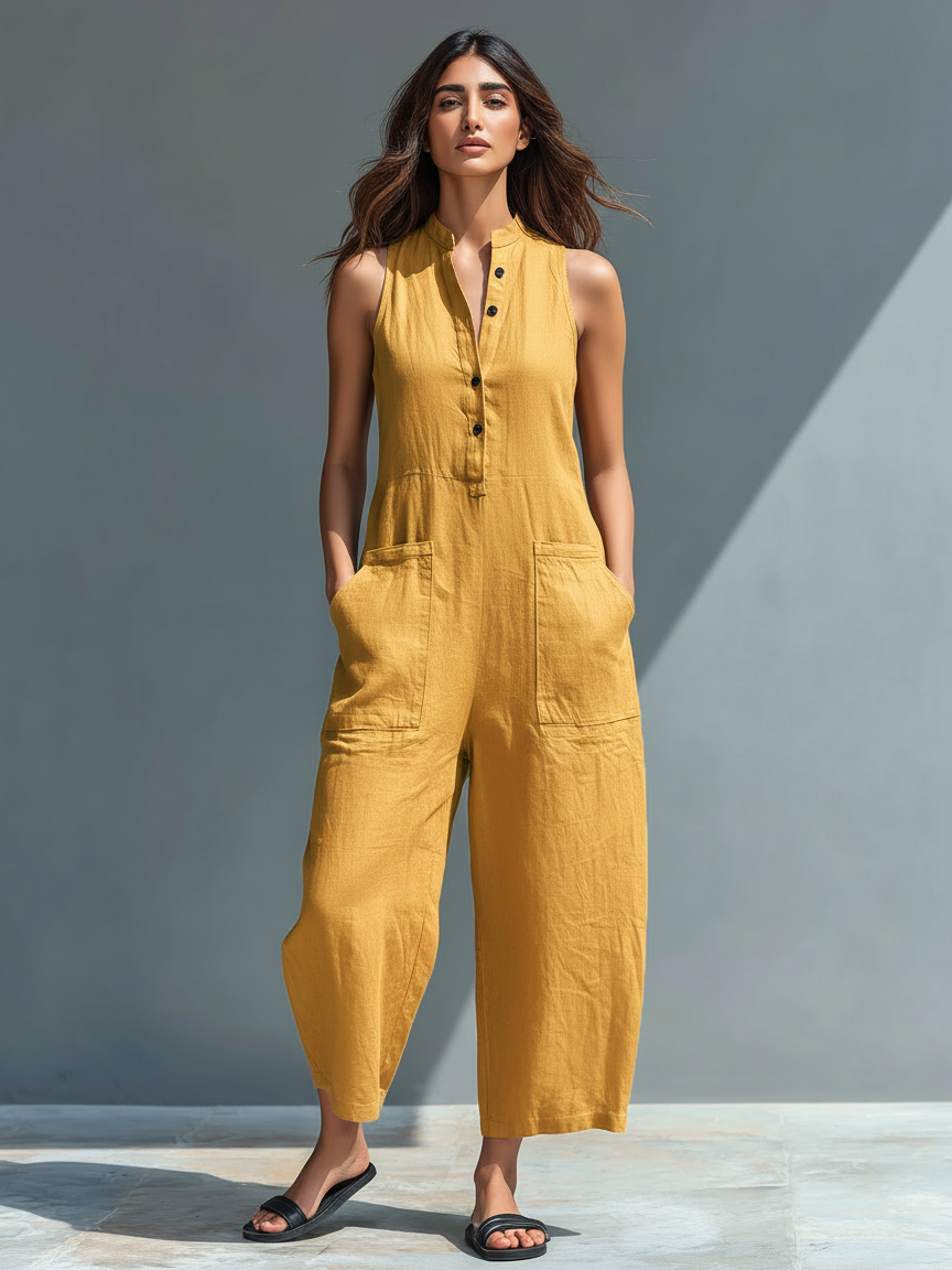 Elena | Women's Minimalist Linen Blend Sleeveless Jumpsuit