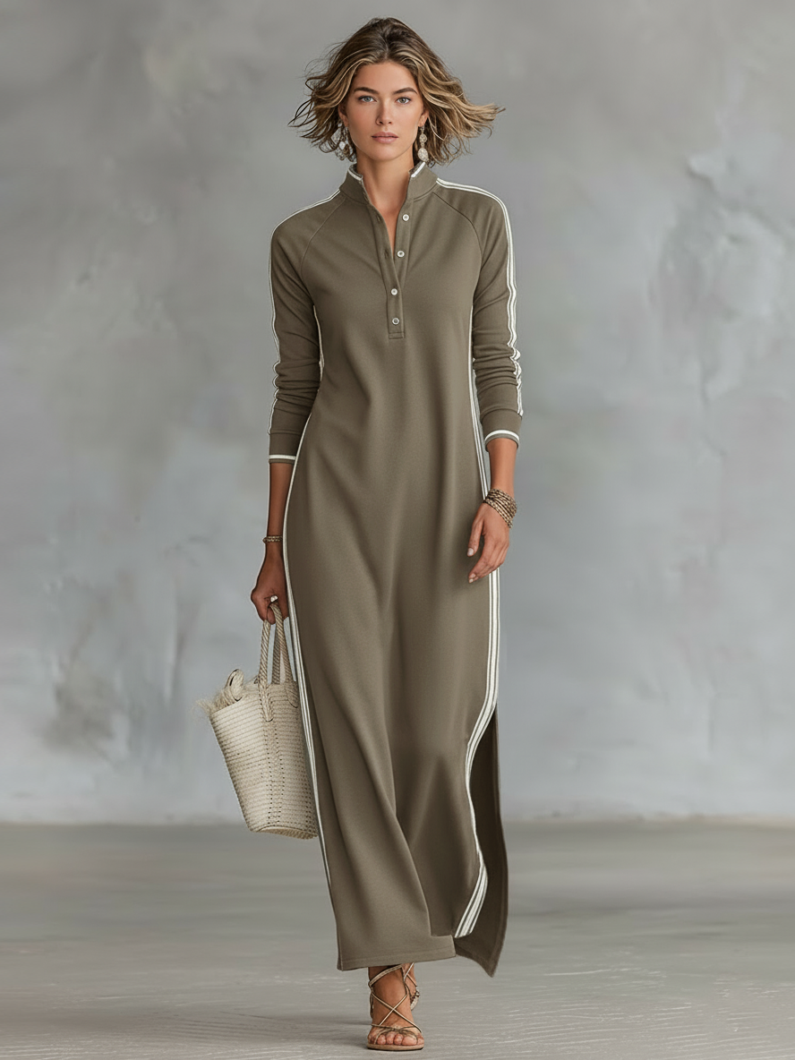 Ingrid | Women's Minimalist Button-Down Collar Maxi Dress