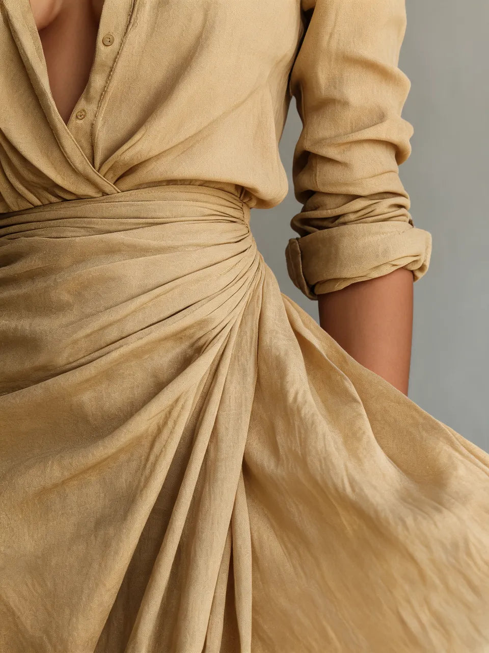 Henrietta | Women's Belted Lapel Long-Sleeve Maxi Dress