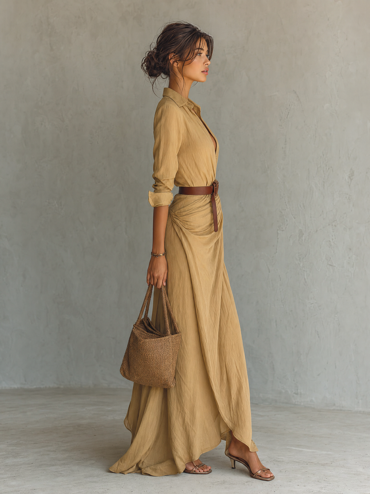 Henrietta | Women's Belted Lapel Long-Sleeve Maxi Dress