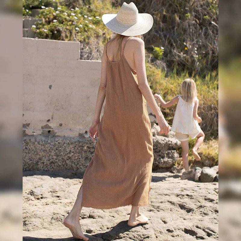 Isla | Women's Loose Cotton Spaghetti-Strap Midi Dress