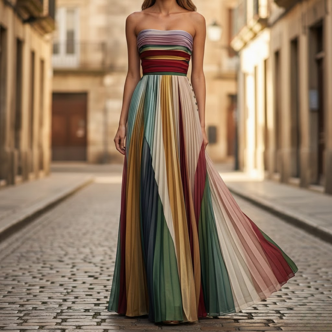 Adrienne | Women's Strapless Pleated Maxi Dress