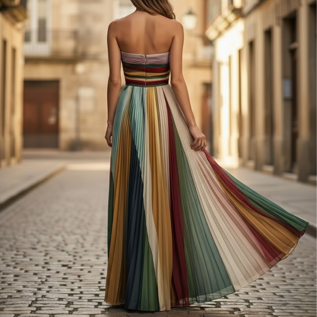 Adrienne | Women's Strapless Pleated Maxi Dress