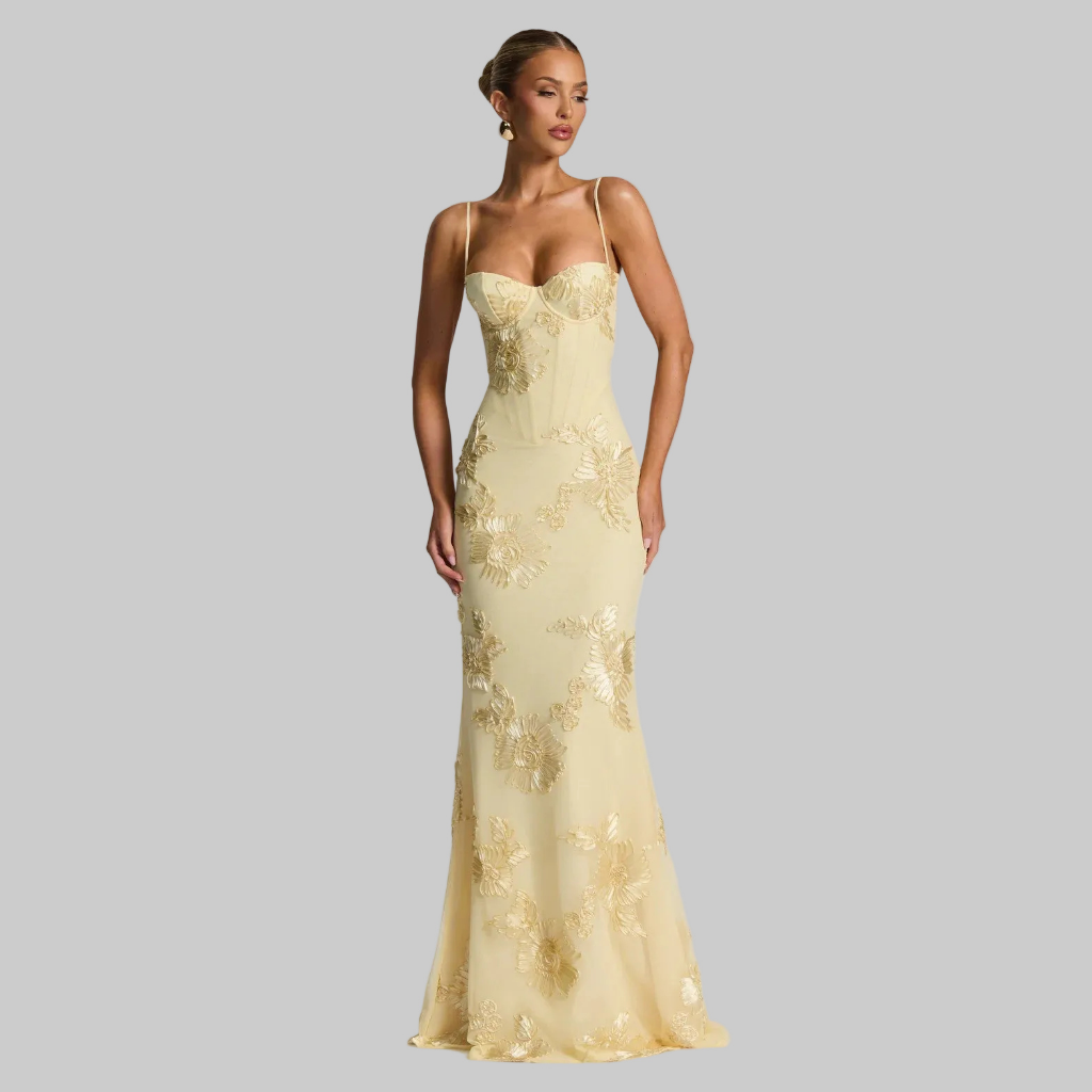Aelara | Women's Floral Embellished Maxi Wedding Guest Dress