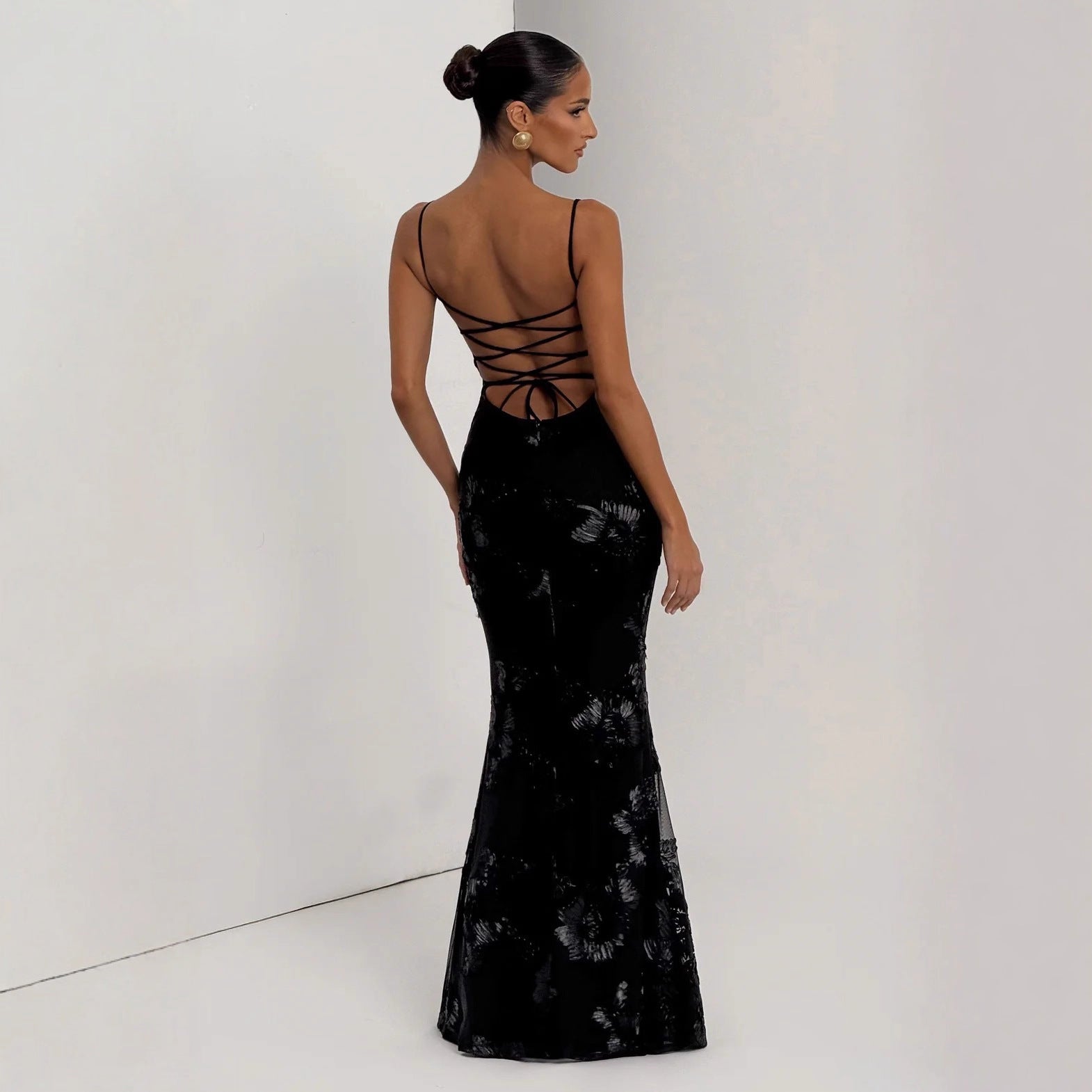 Aelara | Women's Floral Embellished Maxi Wedding Guest Dress