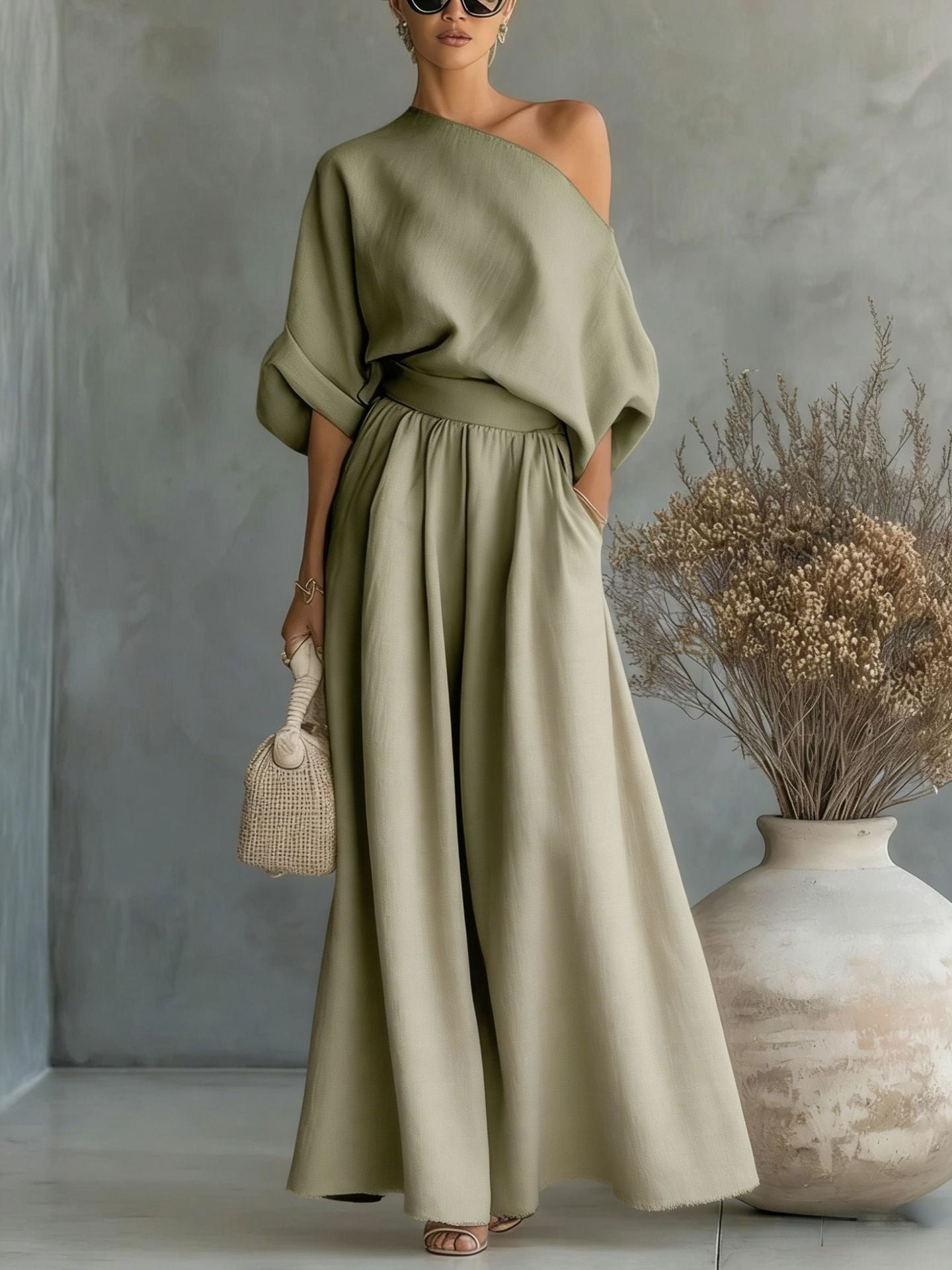 Anwen | Women's Two Piece Set Wide Leg Pants & Blouse