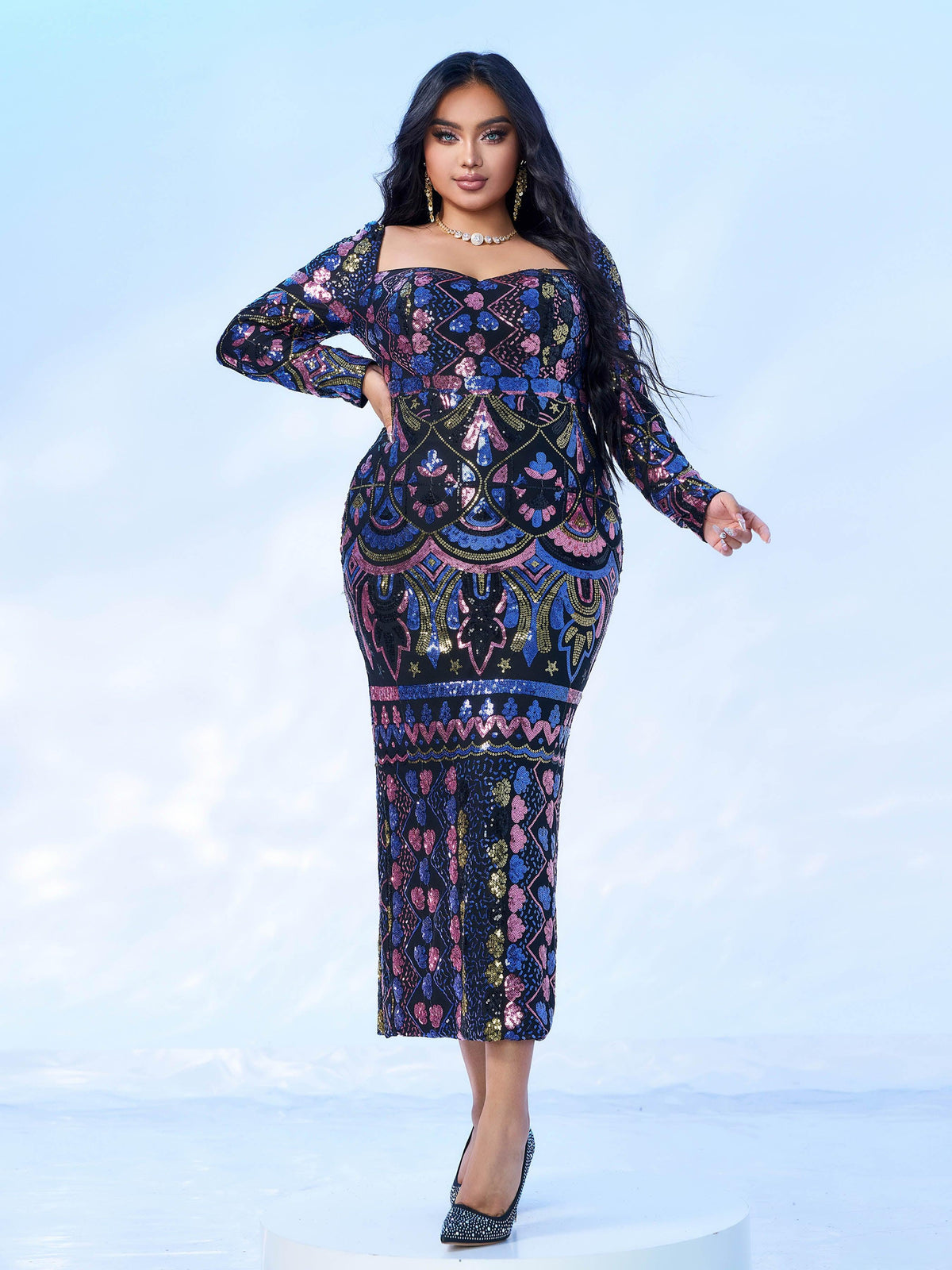 Nella | Women's Plus Size Sequin Split Midi Dress