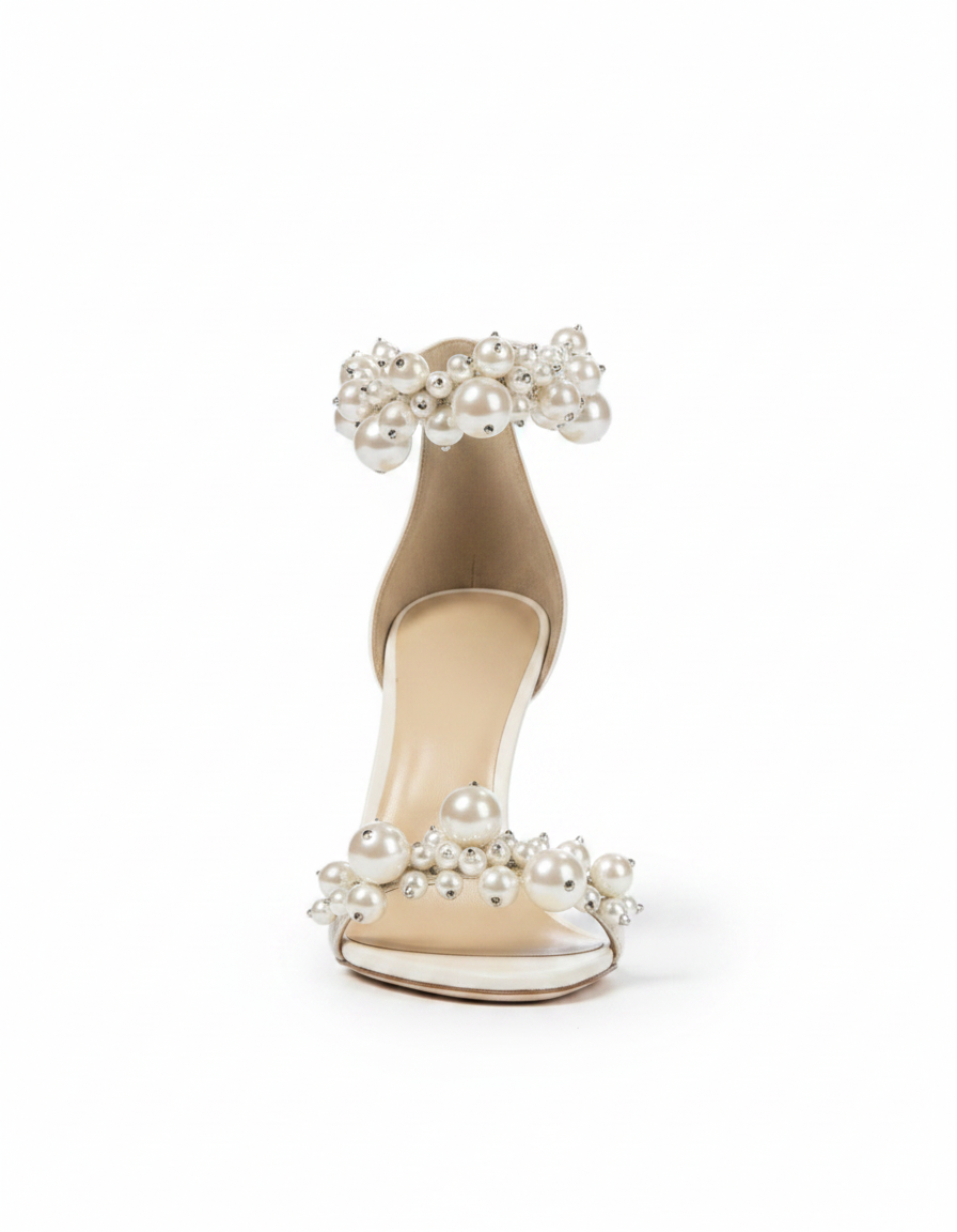 Buffy | Women's Pearl Strap Heeled Sandals in White